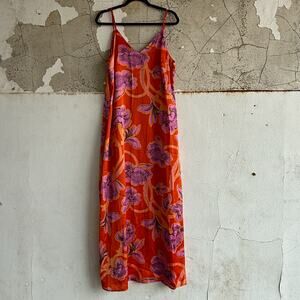 Slip Dress Floral Orange Purple Maxi NWT Tropical Vacation Party Womens Size 8